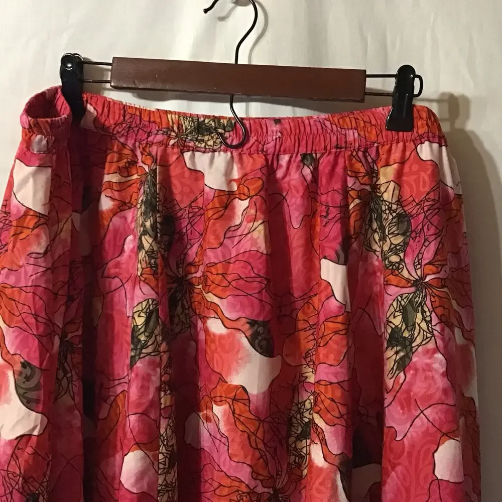 Mod X Bright Pink & Red Floral Romantic Flowy Circle Maxi Skirt 1X
